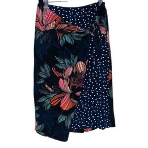 Anthropologie “Maeve” Petal Pop Floral Polka Dot Wrap Skirt Navy Womens Size 8
